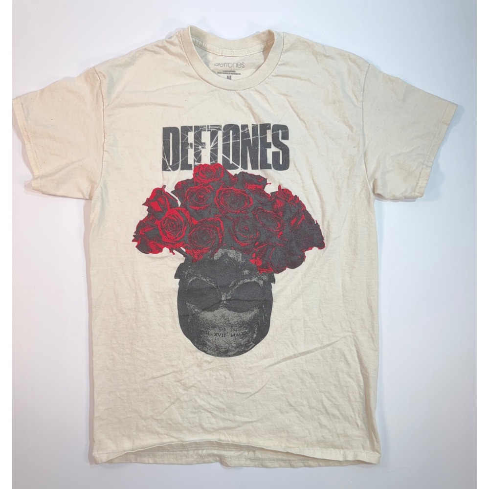 Deftones Band T-Shirt Cream Skull Red Roses Graphic Tee Mens Medium 2020 Metal